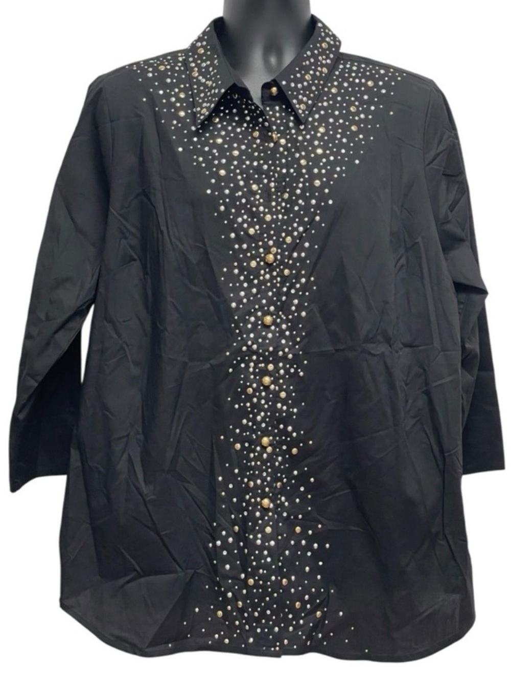 Joan Rivers XL Black Embellished Studded Blouse Glam Statement Top NWT